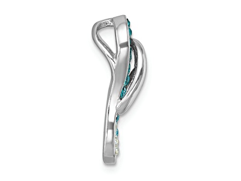Rhodium Over Sterling Silver Polished Blue Crystal Flip Flop Chain Slide