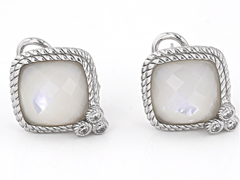 Judith Ripka Mother of Pearl and 0.35ctw Bella Luce® Rhodium Over Sterling Silver Stud Earrings
