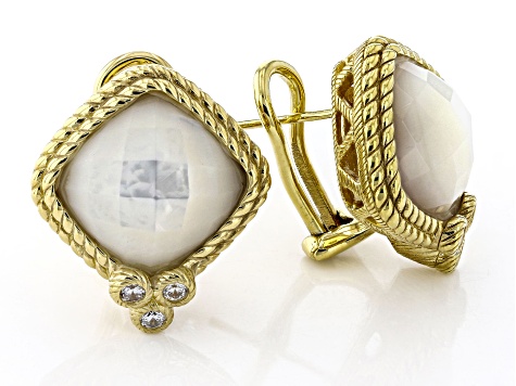 Judith Ripka Mother of Pearl and 0.35ctw Bella Luce® Diamond Simulant 14K Gold Clad Stud Earrings