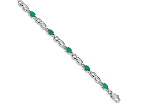 Rhodium Over 10k White Gold Diamond and Emerald Bracelet