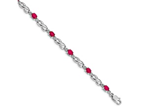 Rhodium Over 10k White Gold Diamond and Composite Ruby Bracelet