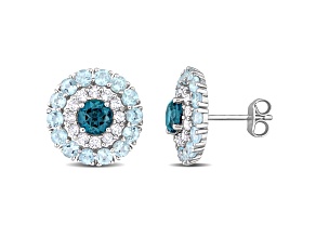 4.33ctw London Blue, Sky Blue and White Topaz Stud Earrings in Sterling Silver