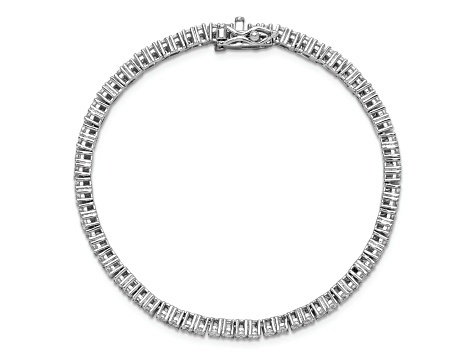 Rhodium Over Sterling Silver Polished Cubic Zirconia with Safety Clasp Tennis Bracelet