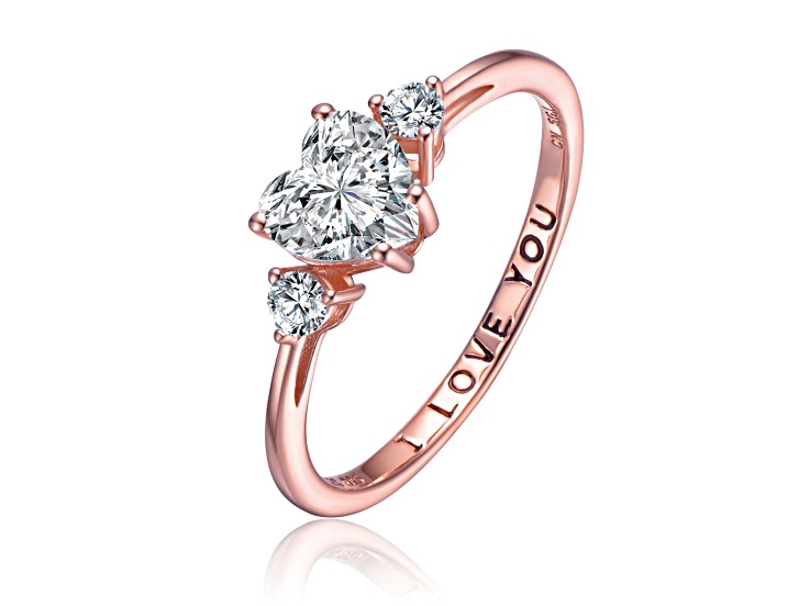 Clear Cubic Zirconia, 18K Rose Gold Plated Sterling Silver Three