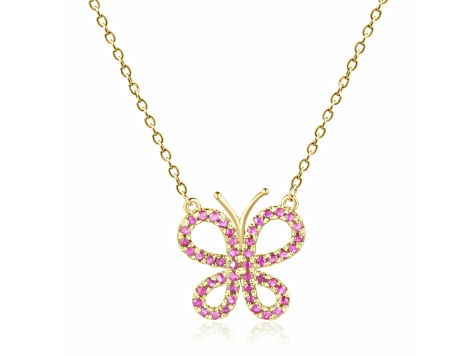 Ruby Butterfly 14K Yellow Gold Over Sterling Silver Necklace