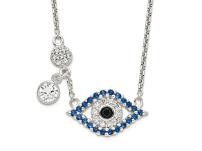 Sterling Silver Polished Cubic Zirconia Evil Eye Necklace