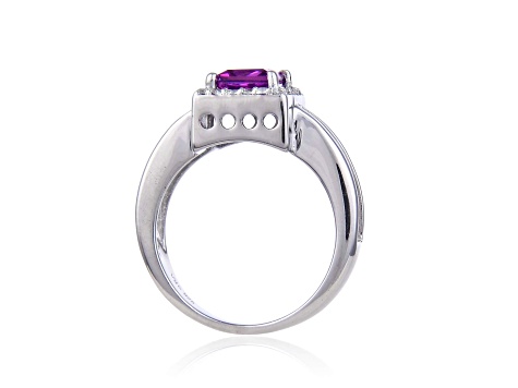 Lab Created Purple Sapphire with White Topaz Accents Sterling Silver Halo with Split Shank Ring