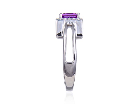 Lab Created Purple Sapphire with White Topaz Accents Sterling Silver Halo with Split Shank Ring