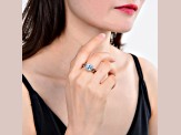 Blue Topaz with White Topaz Accents Sterling Silver Halo with Split Shank Ring