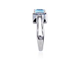 Blue Topaz with White Topaz Accents Sterling Silver Halo with Split Shank Ring
