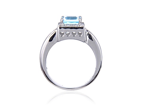 Blue Topaz with White Topaz Accents Sterling Silver Halo with Split Shank Ring