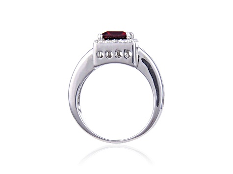 Garnet with White Topaz Accents Sterling Silver Halo with Split Shank Ring