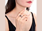 Garnet with White Topaz Accents Sterling Silver Halo with Split Shank Ring