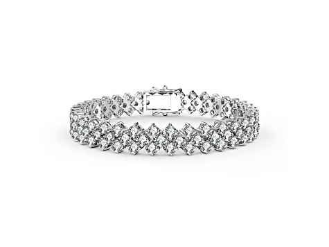 Clear Cubic Zirconia, Rhodium Plated over Brass Three Row Bracelet