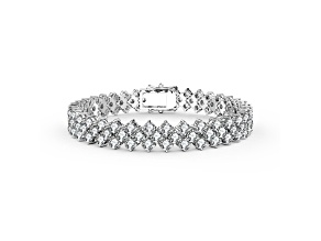 Clear Cubic Zirconia, Rhodium Plated over Brass Three Row Bracelet