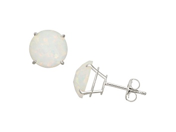 Picture of Lab Created Opal Round 10K White Gold Stud Earrings 1.44ctw
