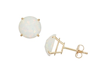 Picture of Lab Created Opal Round 10K Yellow Gold Stud Earrings 1.44ctw