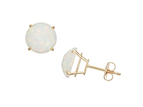 Lab Created Opal Round 10K Yellow Gold Stud Earrings 1.44ctw
