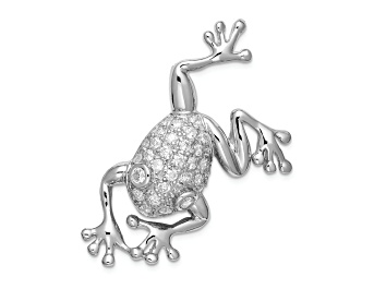 Picture of Rhodium Over Sterling Silver Cubic Zirconia Frog Pin Brooch