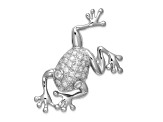 Rhodium Over Sterling Silver Cubic Zirconia Frog Pin Brooch
