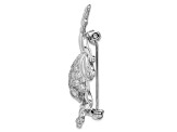 Rhodium Over Sterling Silver Cubic Zirconia Frog Pin Brooch