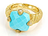 Judith Ripka Turquoise and Bella Luce® Diamond Simulant 14k Gold Clad Ring
