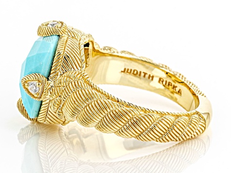 Judith Ripka Turquoise and Bella Luce® Diamond Simulant 14k Gold Clad Ring