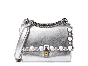 Fendi Kan I Metallic Silver Calfskin Scalloped Studded Bag
