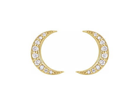 14K Yellow Gold 0.10ctw Diamond Crescent Moon Stud Earrings