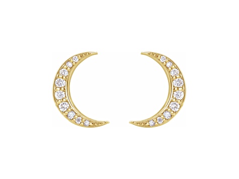 14K Yellow Gold 0.10ctw Diamond Crescent Moon Stud Earrings