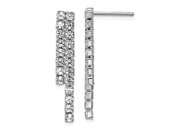 Picture of Rhodium Over Sterling Silver Polished 2-Row Cubic Zirconia Post Dangle Earrings