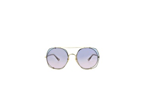 Chloe Square Full-Frame Gold Tone Sunglasses with Blue Lenses