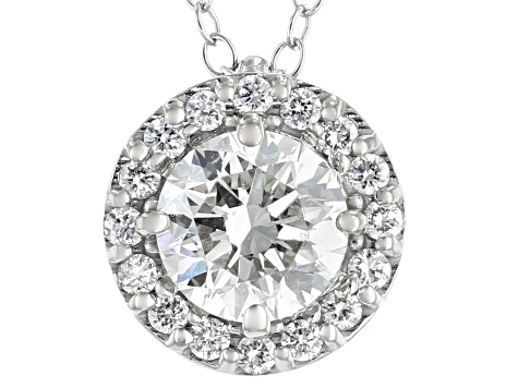 White Lab-Grown Diamond 14k White Gold Halo Pendant 1.00ctw