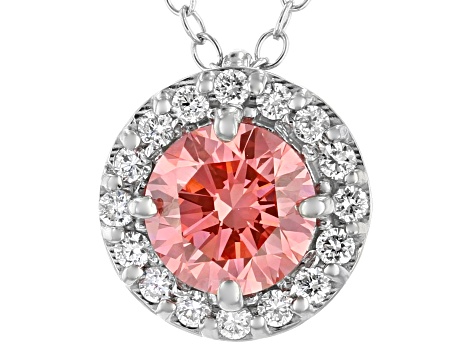 Pink And White Lab-Grown Diamond 14k White Gold Halo Pendant 1.00ctw