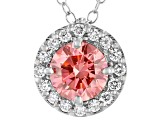 Pink And White Lab-Grown Diamond 14k White Gold Halo Pendant 1.00ctw