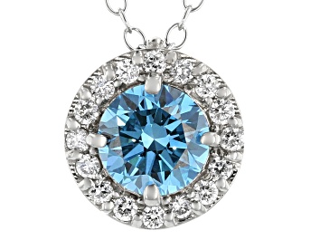 Picture of Blue And White Lab-Grown Diamond 14k White Gold Halo Pendant 1.00ctw