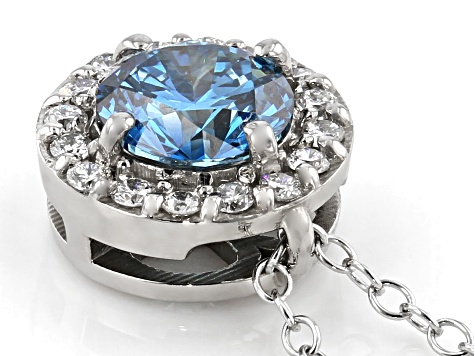 Blue And White Lab-Grown Diamond 14k White Gold Halo Pendant 1.00ctw