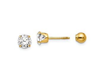 Picture of 14K Yellow Gold Polished Reversible 5mm Cubic Zirconia and Ball Earrings
