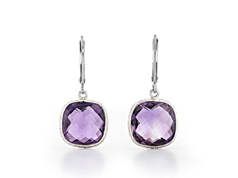 Purple Cushion Amethyst Sterling Silver Earrings 11ctw