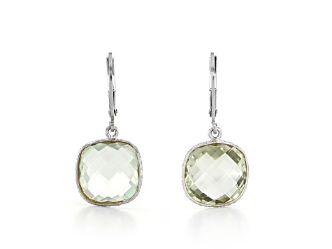 Green Cushion Prasiolite Sterling Silver Earrings 11ct