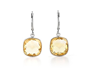 Yellow Citrine Rhodium Over Sterling Silver Earrings 11.00ctw