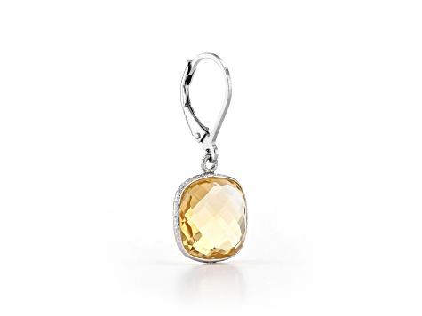 Yellow Cushion Citrine Sterling Silver Earrings 11ct