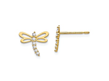 Picture of 14K Yellow Gold Cubic Zirconia Children's Dragonfly Post Earrings
