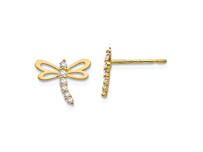 14K Yellow Gold Cubic Zirconia Children's Dragonfly Post Earrings