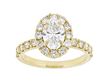 Picture of White Lab-Grown Diamond IGI Certified F/VS1 14k Yellow Gold Halo Bridal Ring 2.00ctw
