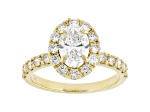 White Lab-Grown Diamond IGI Certified F/VS1 14k Yellow Gold Halo Bridal Ring 2.00ctw