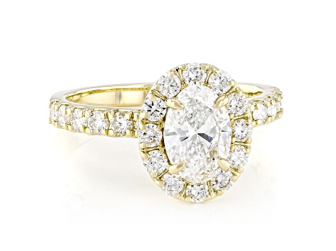 White Lab-Grown Diamond IGI Certified F/VS1 14k Yellow Gold Halo Bridal Ring 2.00ctw