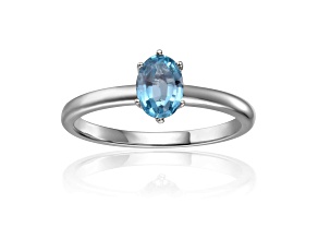 Oval Blue Zircon Sterling Silver Solitaire Ring, 1.00ct