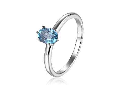 Oval Blue Zircon Sterling Silver Solitaire Ring, 1.00ct