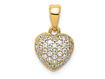 Picture of 14k Yellow Gold Polished 3D Cubic Zirconia Heart Pendant